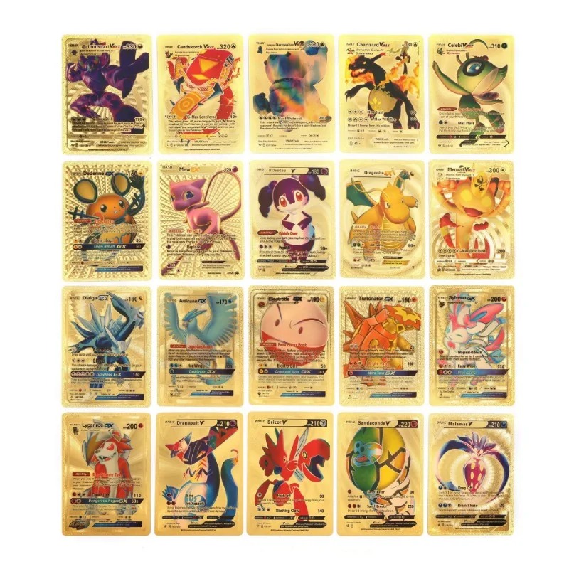 Tarjetas de Pokémon doradas, 27-110 Uds., español, inglés, francés, alemán, tarjetas plateadas de lámina, Charizard Vmax Gx, tarjeta de juego de colección
