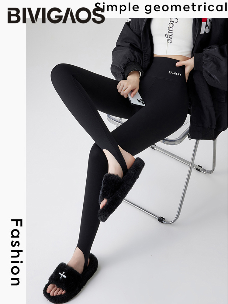 BIVIGAOS Otoño Invierno nuevo conejo polar botas gruesas Leggings mujeres pantalones de pie delgados Yoga Fitness deportes cálido tiburón Leggings