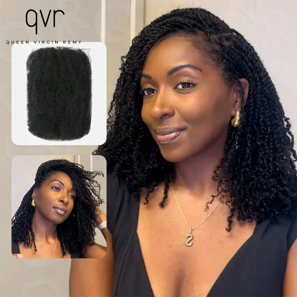 Qvr afro kinky em massa cabelo humano 1pc kinky encaracolado em massa qvr trança de cabelo para trança dreadlock 50g extensões de cabelo cor natural