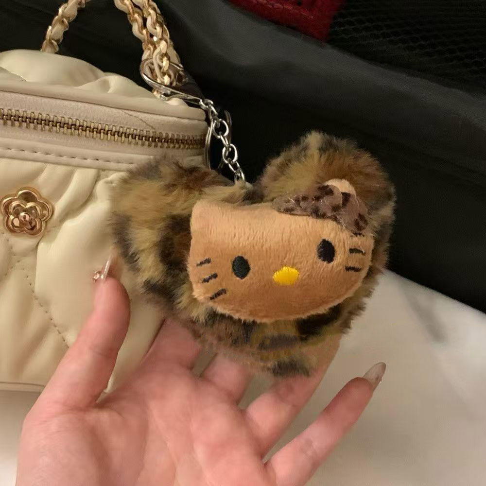 Hellokitty Ciondolo bambola leopardo retrò Sanrio Kawaii Portachiavi giocattolo anime Cartone animato Borsa moda Accessori Portachiavi Regali di Natale