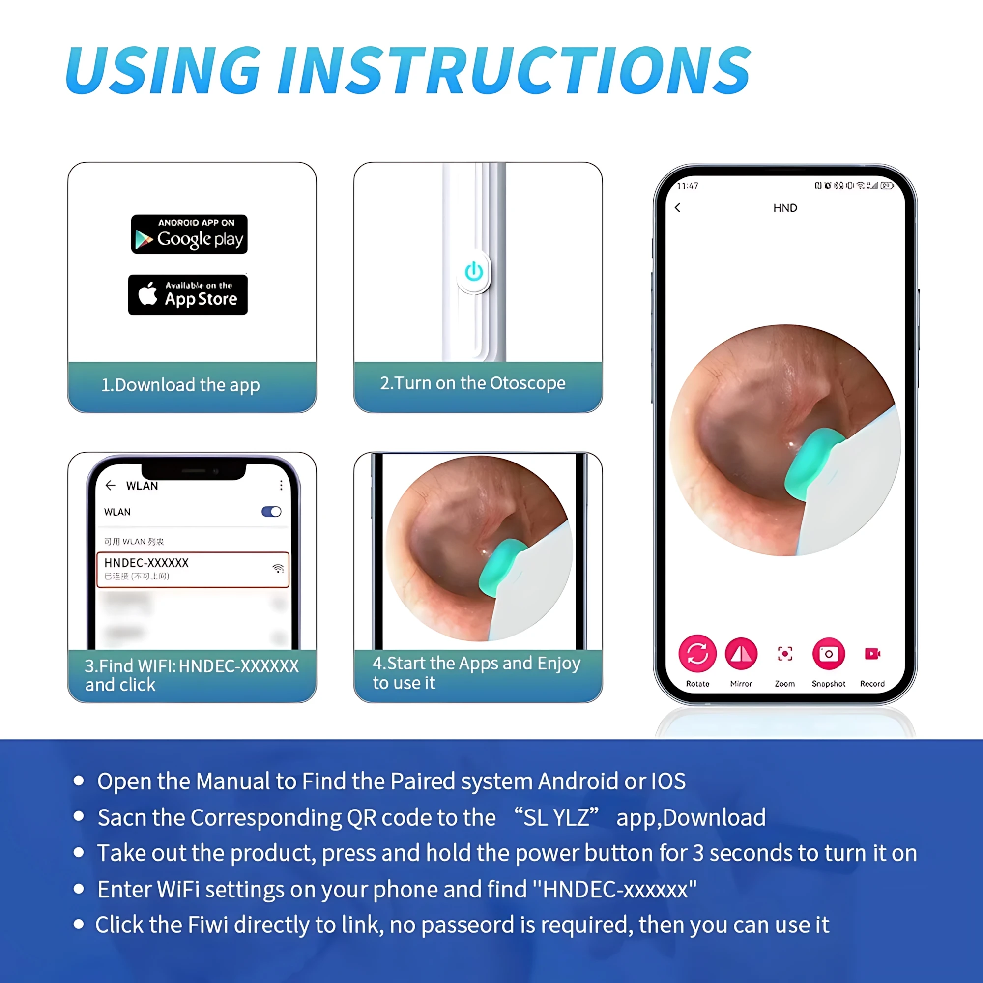 Universal WIFI Visual Ear Cleaner Otoscope Camera With 6 LED Lights Mini Ear Wax Removal Tool With Camera Take Video HD Earpick