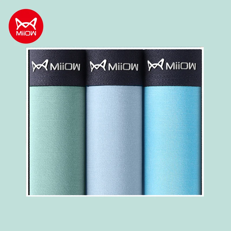 MiiOW 3 Băng Lụa Áo Võ Sĩ Quần Lót Thoải Mái Quần Lót Quần Lót Cotton Nam L-5XL Kháng Khuẩn Boxershorts Quần Lót