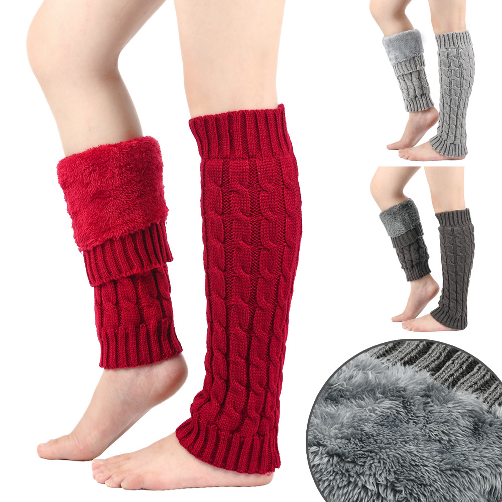 Jacquard malha perna mais quente 1 par cor sólida outono inverno das mulheres joelho capa comprimento velo quente perna manga respirável casual
