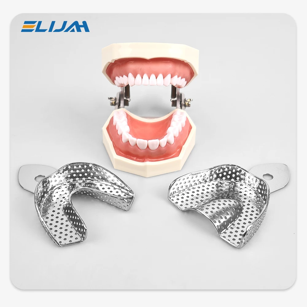 2 ชิ้นสแตนเลสสตีลทันตกรรม Impression ถาด Upper ฟันผู้ถือ Denspay Autoclavable ฟันปลอมฟันปลอมถาดทันตกรรม Lab เครื่องมือ