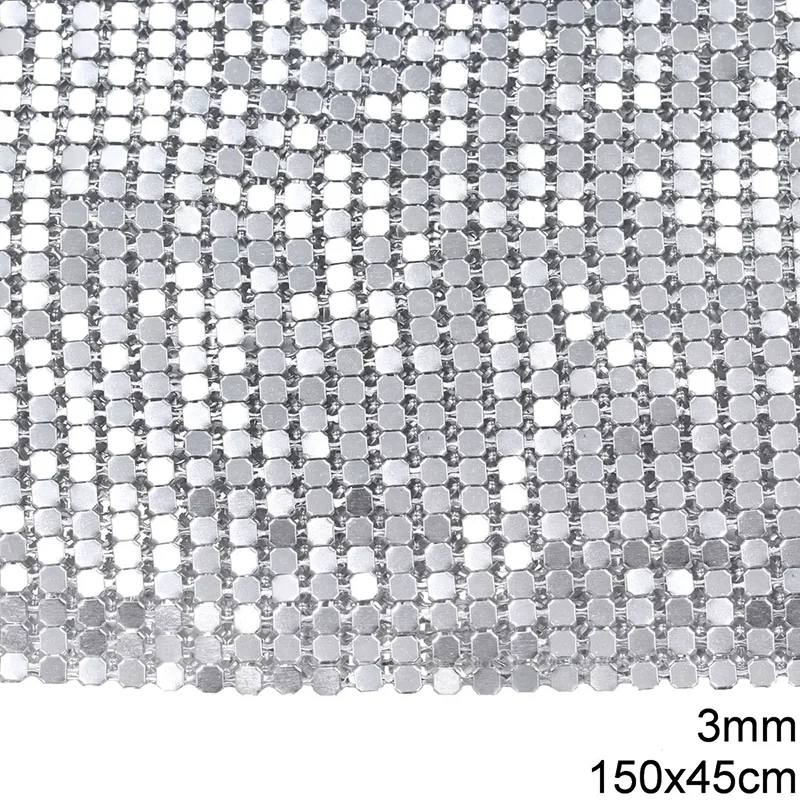 3 มม.เลื่อมโลหะผ้าตาข่ายเงาสีดําเงินทองโลหะผ้าสําหรับ Chainmail เย็บเสื้อผ้าชุดราตรี