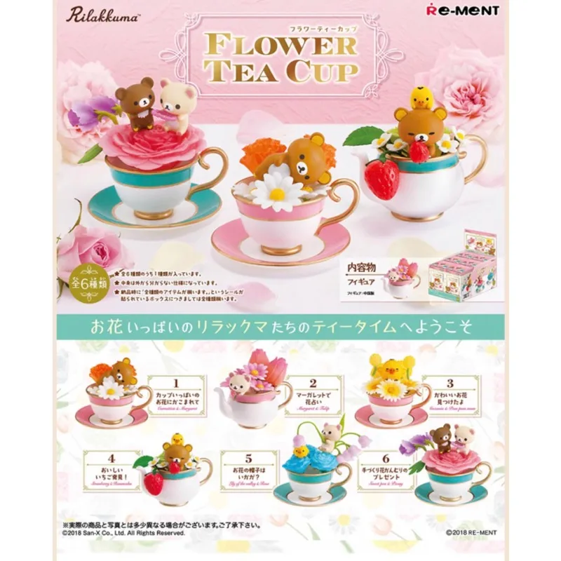 Figuras de acción genuinas RE-MENT Rilakkuma, modelo de taza de flor, cara de vinilo, caja ciega, adornos de juguete, productos periféricos originales