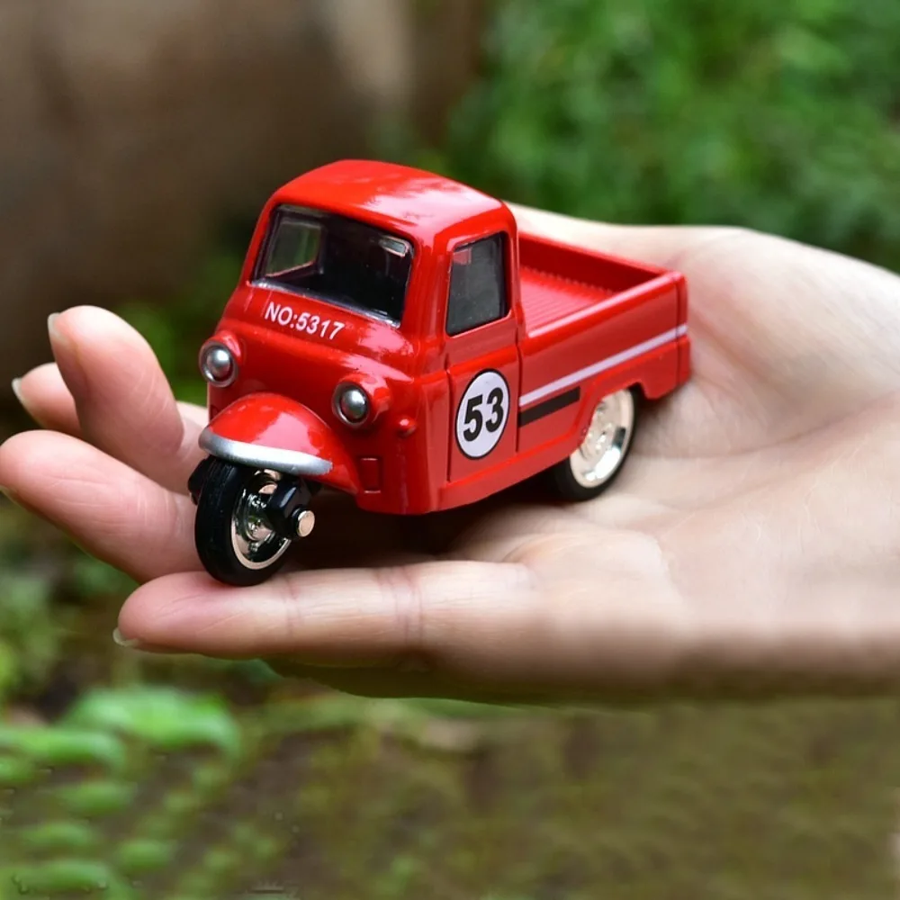 Gift Alloy Pullback Car Retro Style 1:43 Three Wheeled Vehicle Model Door Can Open Cartoon Design Sports Car Model