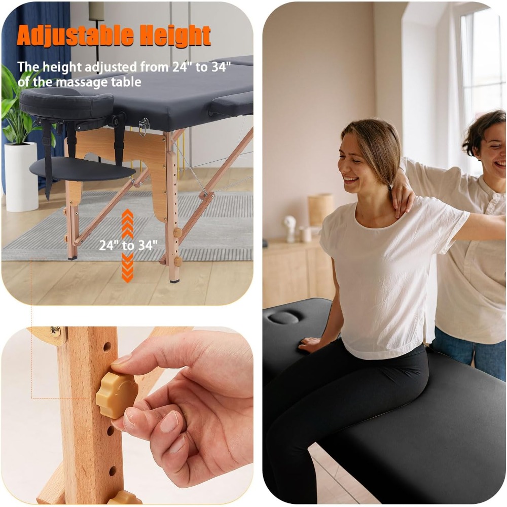 Portable Massage Bed with Neck Stretcher, 84 inch Folding Massage Table for Eyelash Extensions & Beauty Tattoo (Black)