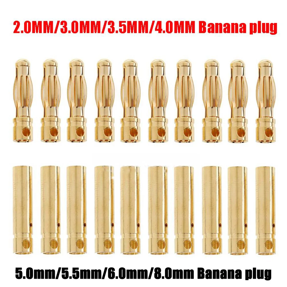5/10 paires 2.0mm/3.0mm/3.5mm/4.0mm/5mm/5.5mm/6mm/8mm batterie RC plaqué or balle fiche banane mâle femelle balle connecteur banane