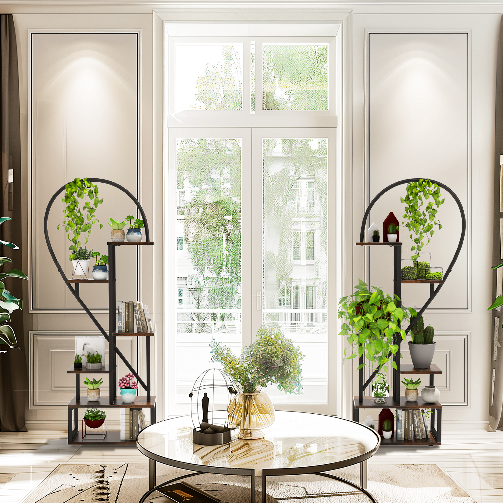 2er Pack halb herzförmiger Metall pflanzenst änder 6-stufiges Garten regal mit Haken für Rasen blumen auf der Terrasse