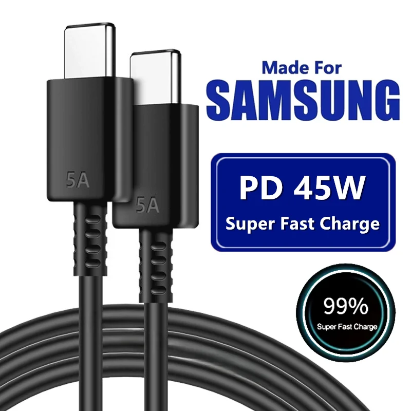 Кабель 5A 45 Вт PD USB-C для сверхбыстрой зарядки типа C для Samsung S21 FE S22 Plus S23 S24 Ultra Note 20 A14 A15 A33 A34 A53 A54 A55