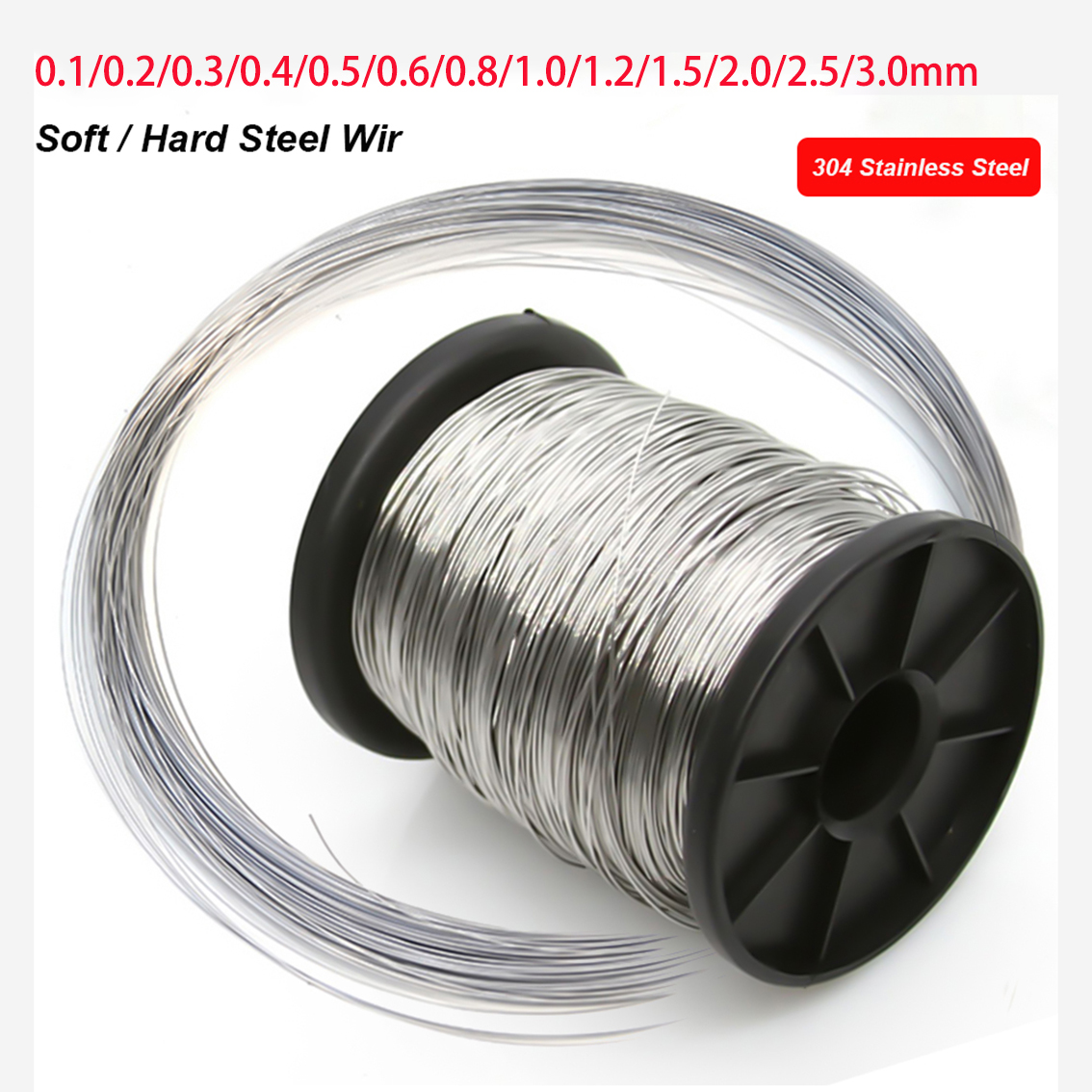 1-50 Meter 304 Stainless Steel Wire Single Strand Soft/Hard Steel Wire 0.1/0.2/0.3/0.4/0.5/0.6/0.8/1.0/1.2/1.5/2.0/2.5/3.0mm
