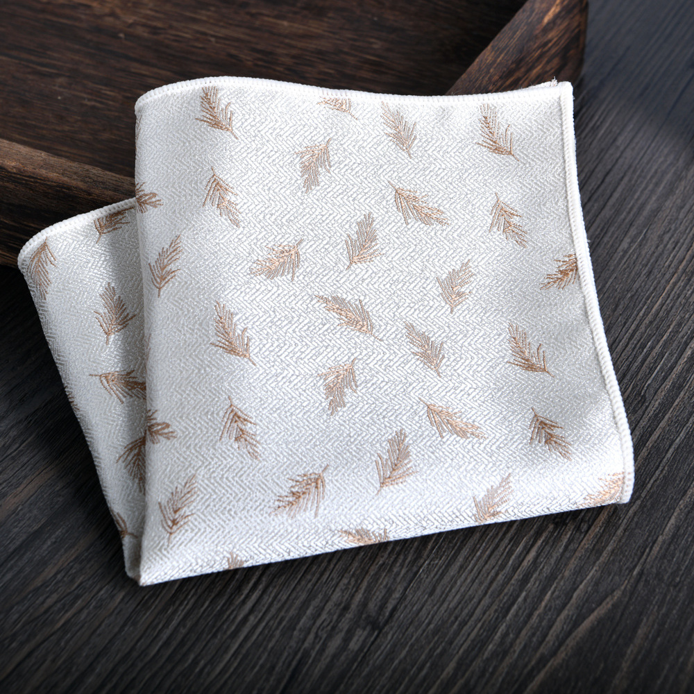 24 cm Herfst Winter Mode Bladeren Gedrukt Pochet Voor Mannen Polyester Bruin Gestreepte Zakdoek Bruiloft Bruidegom Pak Hanky