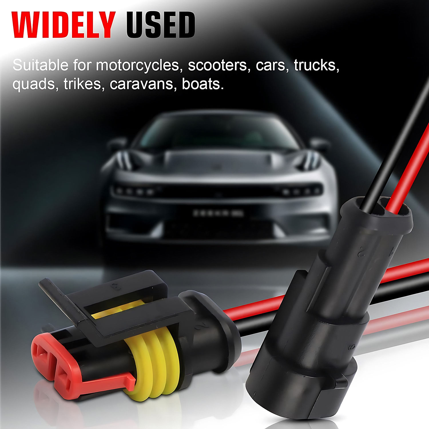 防水自動車用コネクタキット,2ピンケーブル付きコネクタ,20 awg,車,トラック,オートバイ,船舶用ボートに適しています