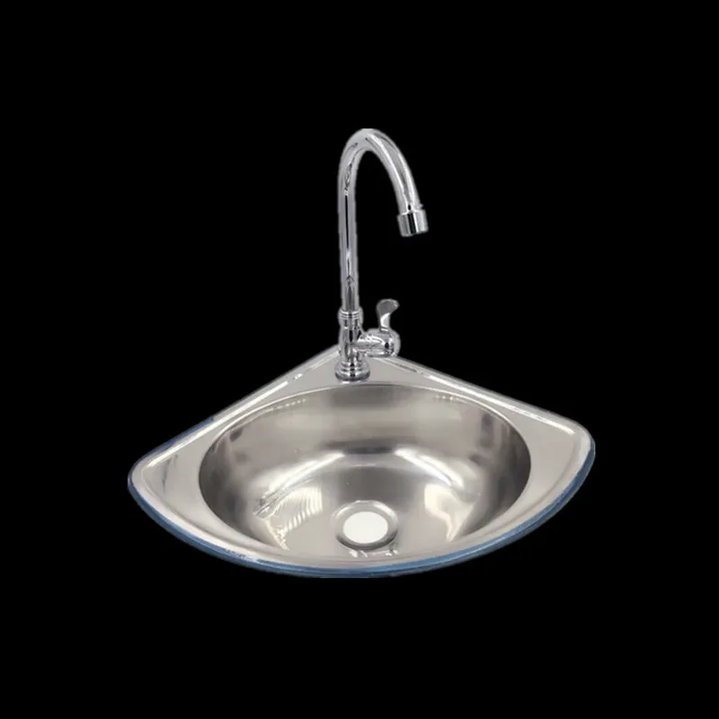 Lavabo triangular de acero inoxidable, fregadero de cocina montado en la pared, lavabo individual, lavabos de baño