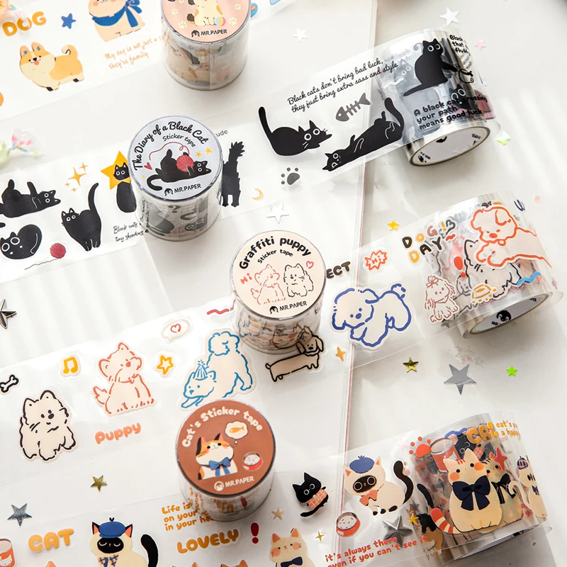 Mr Paper 2 rollos/bolsa kawaii gato y perro diario serie cinta estilo lindo manual cinta DIY diario marco de fotos funda de teléfono
