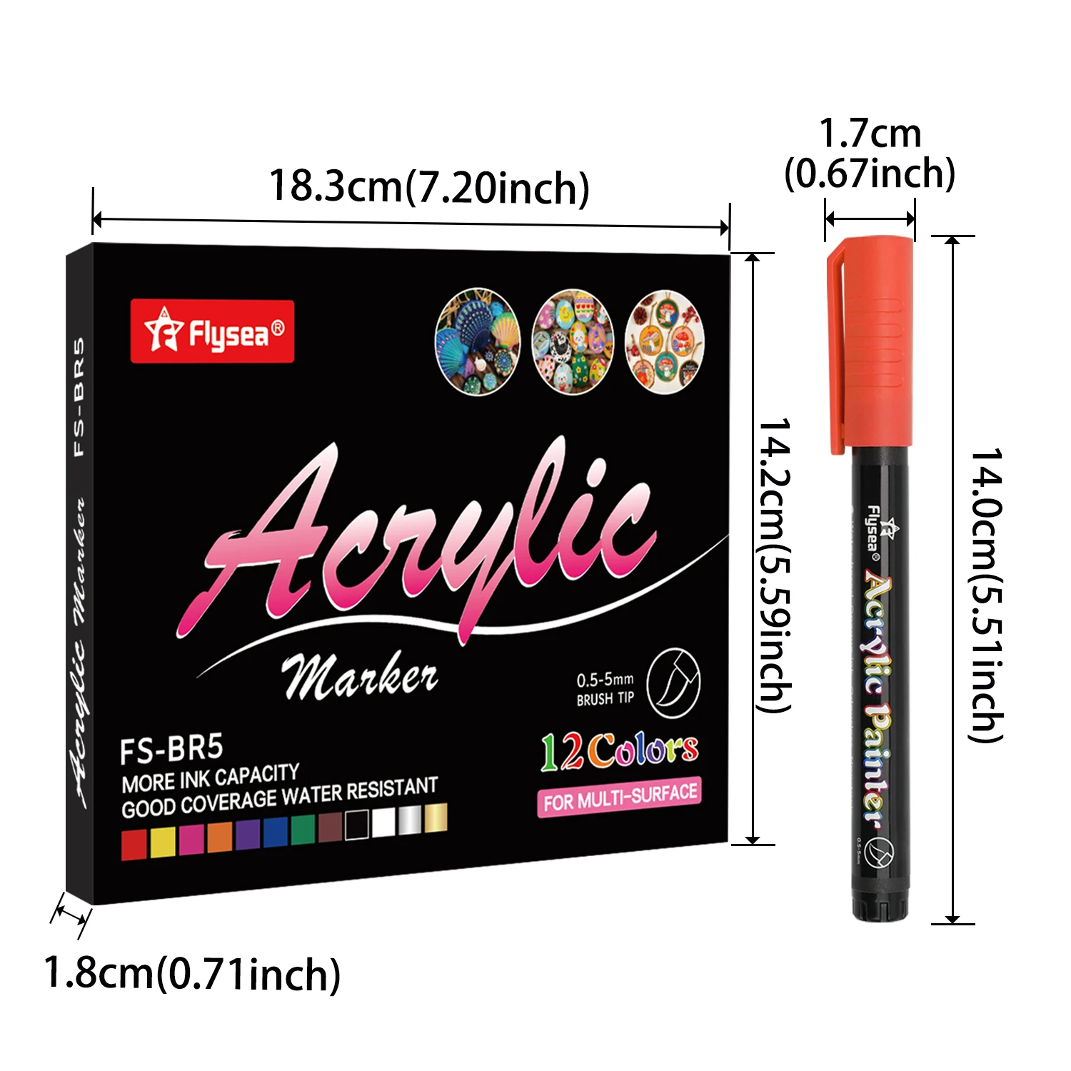 12 สีปลายแปรงปากกาสีอะคริลิค,เครื่องหมายสีสําหรับตัวอักษรและภาพวาดสร้างสรรค์,หิน,แก้ว,เซรามิค,แก้ว