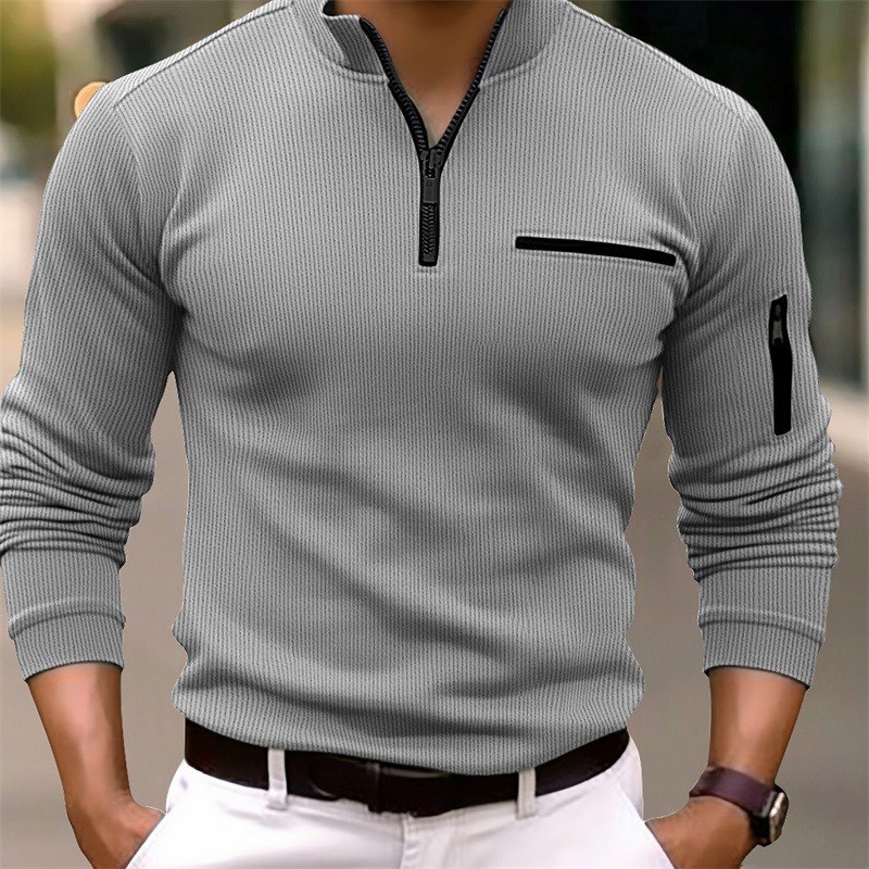 Nueva camisa POLO de manga larga para hombre, ligera, de lujo, informal, para deportes, estilo retro, a rayas, con cremallera, a la moda, para exteriores