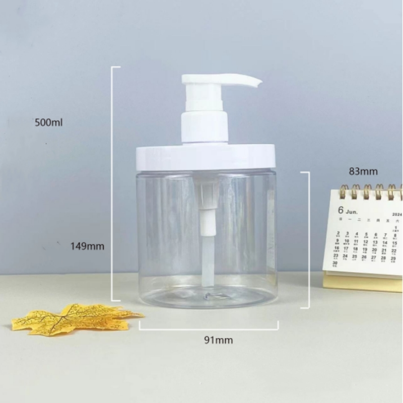 1PC 500ml/1000ml Plastic Pump Bottle Dispenser Wide Mouth Refillable Empty Bottle for Travel Shower Soap