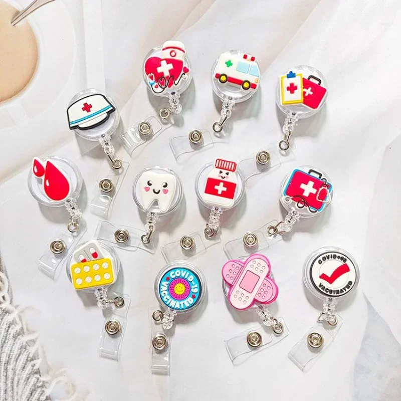 Cartoon Creative Nurse ID Badge Clip Retractable Easy To Pull Clip Set Student Doctor Exhibition Name Card