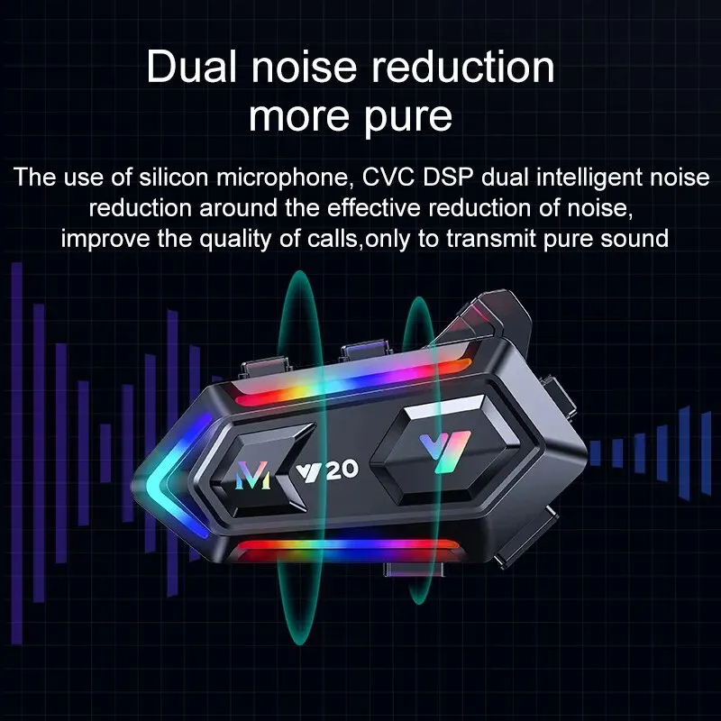 Bluetooth 5.3 casco moto cuffie Y20 1000mAh Wireless Motobike vivavoce Stereo RGB luci colorate auricolare