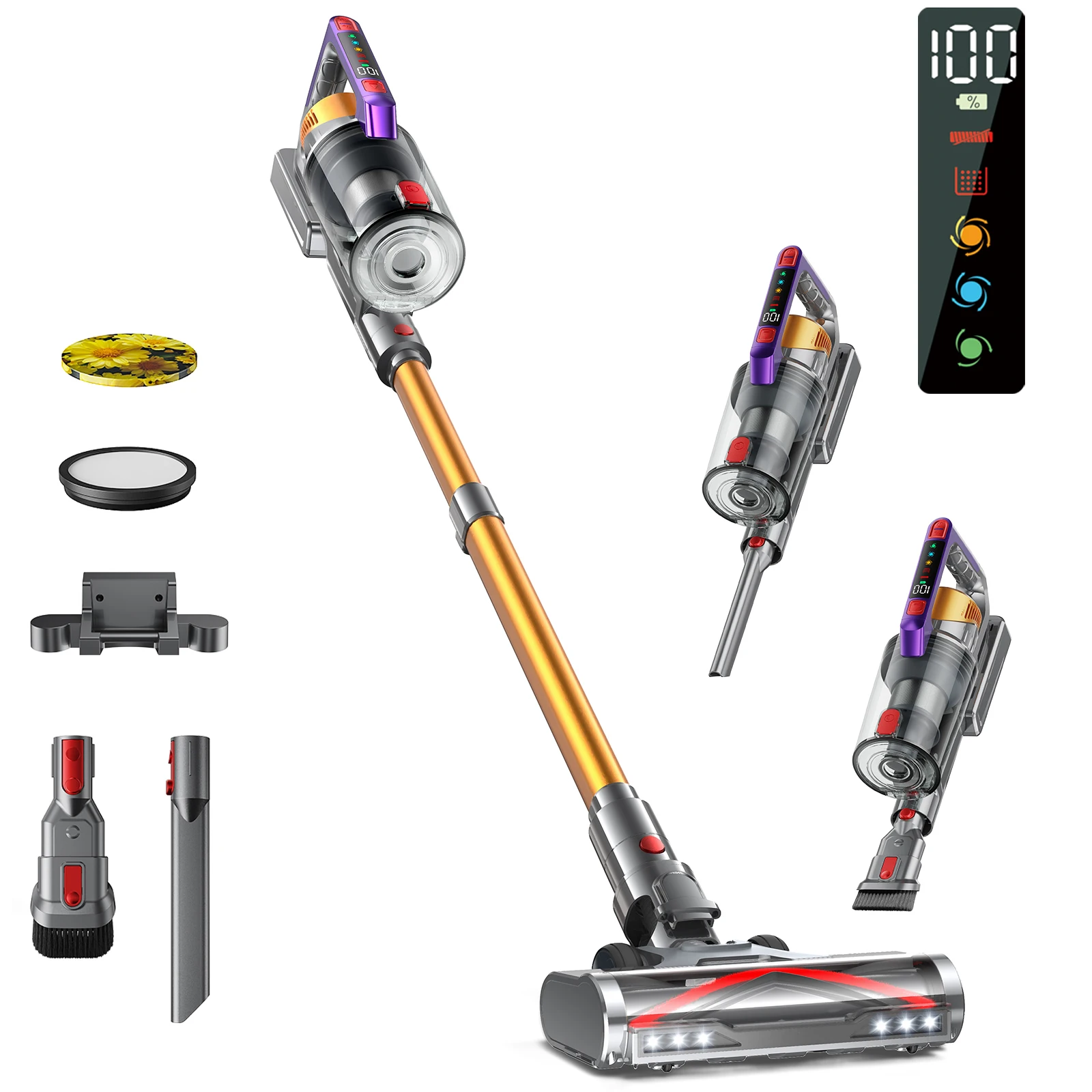 Kissof S17 Pro Aspiradora inalámbrica 550W/55KPA, aspiradoras autoportantes de 60 minutos para el hogar, aspiradora de varilla antienredos
