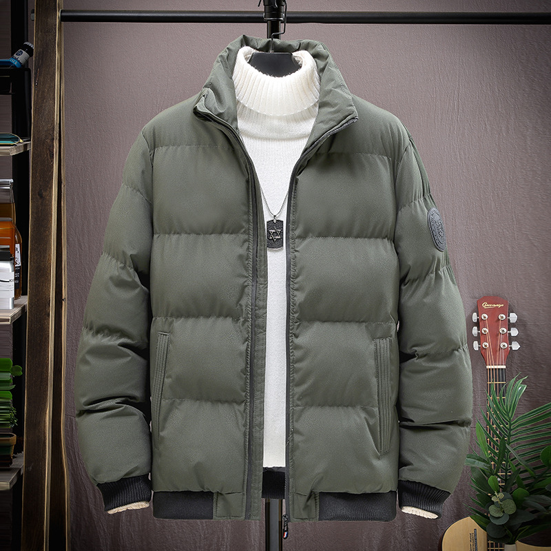 Parkas de talla grande para hombre, M-8XL de invierno, abrigos acolchados con capucha gruesa, chaquetas cortas con cremallera, chaquetas ajustadas simples de Color sólido negro