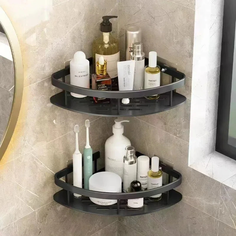 1PC No Drill Wall Mount Bathroom Storage Shelf Corner Shower Rack Organizer with Adhesive
