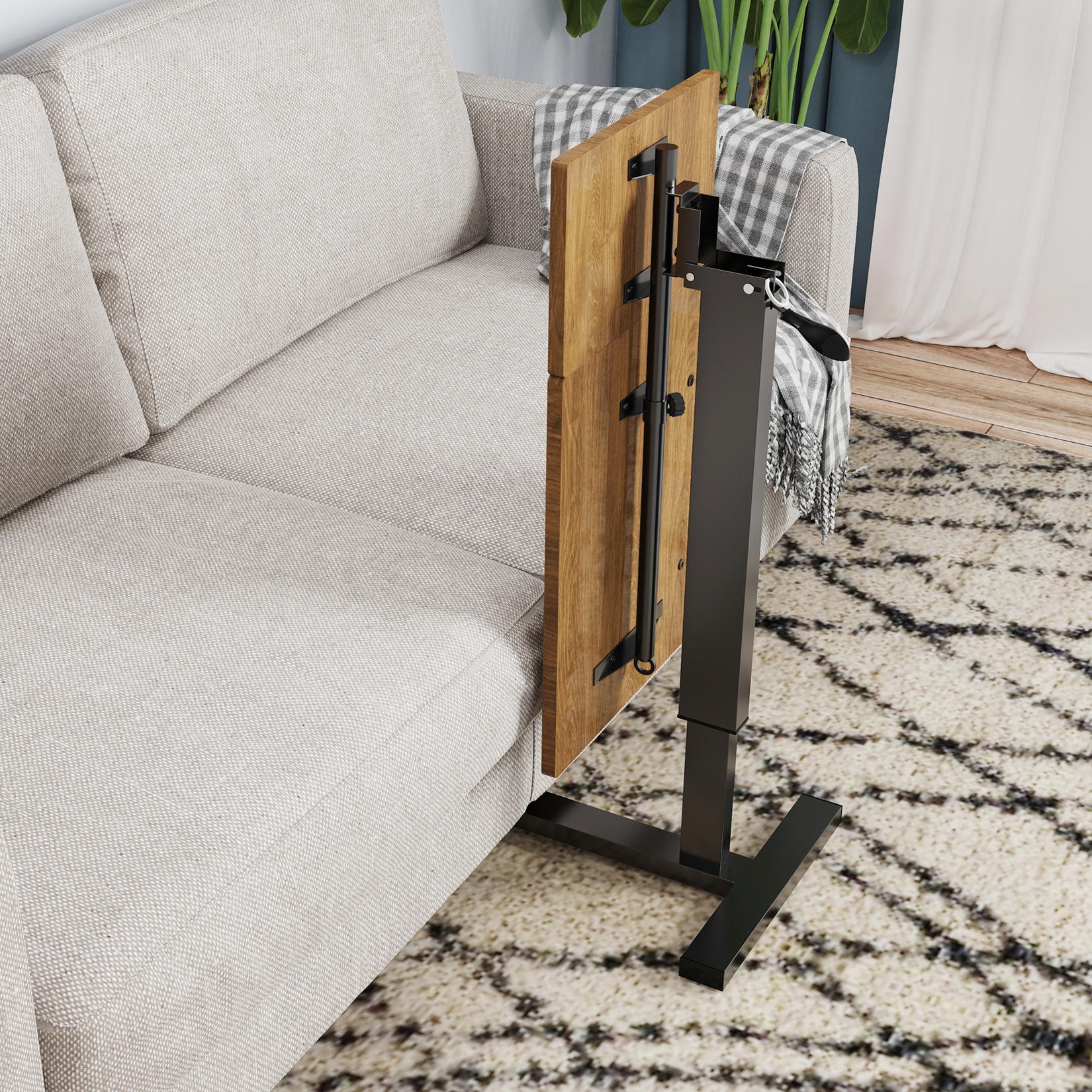 Verstellbarer Überbett tisch mit Rädern Split-Top-Kipp-Nachttisch mit Tablett rollendem Laptop-Computer stehend