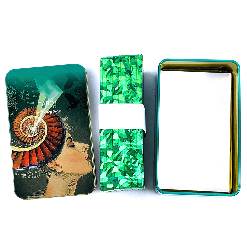 Hoogwaardige blikken doosverpakking 78 kaarten Tarotkaart Fate Waarzeggerij Familiefeestspel, Halloween- en kerstspellen