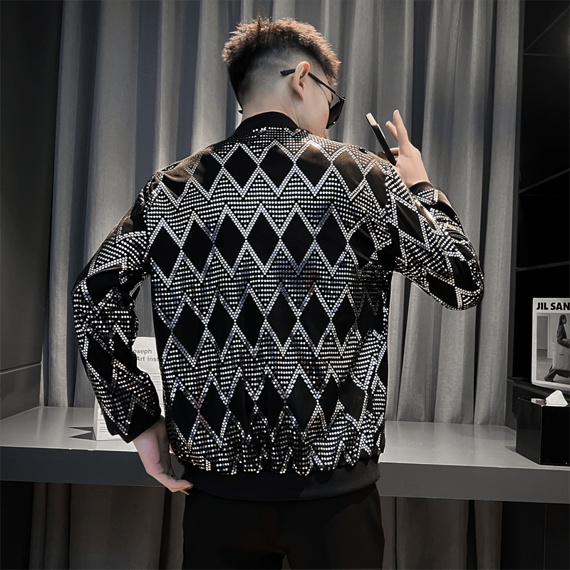 Y2K-ropa de calle para hombre, chaquetas finas de motocicleta para escenario de Club nocturno, moda para hombre, chaqueta Bomber con lentejuelas de Hip Hop, abrigo, ropa de moda