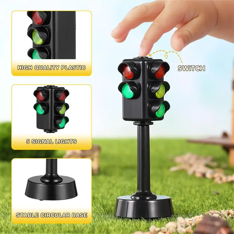 2Pcs Traffic Signal Lamps Traffic Light Toy Educational Model For Road Signs Awareness Learning Aid With Round Base Dual Sides