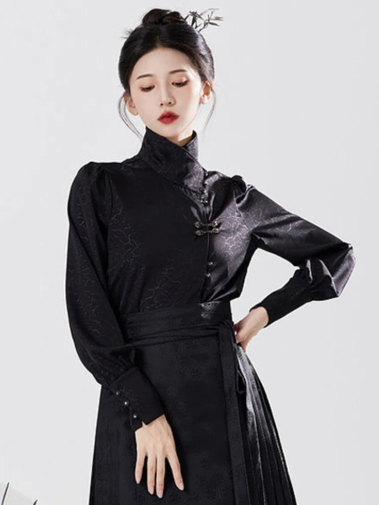 ヴィンテージシャツ女性シックな中国風のハイストリートオールマッチパーティー長袖トップスホリデー人気春秋 Camisas Mujer