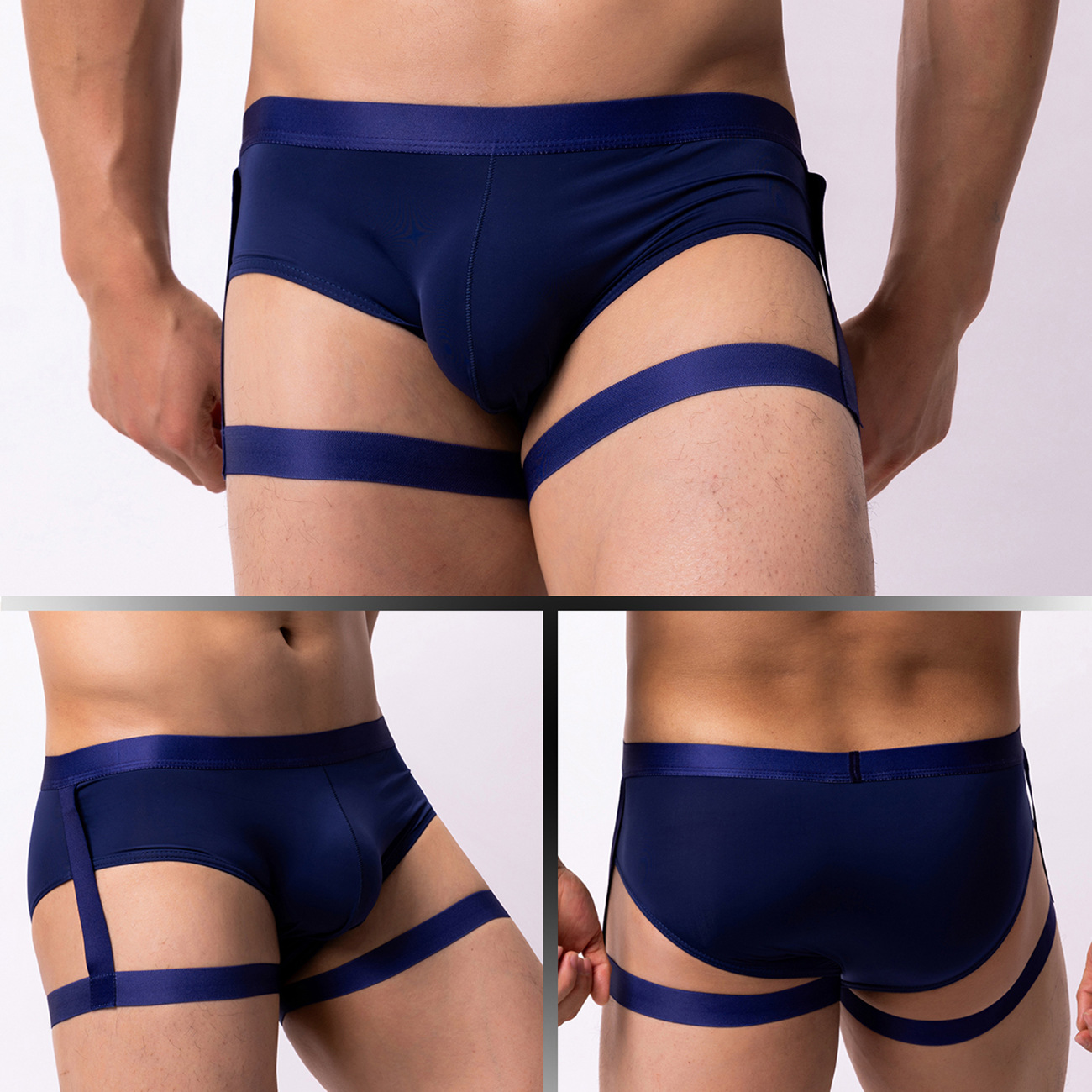 Sexy U convexo roupa íntima de seda de gelo masculino, calça triangular, cor contrastante, boate, cintura baixa, estilo fino, comércio exterior, verão