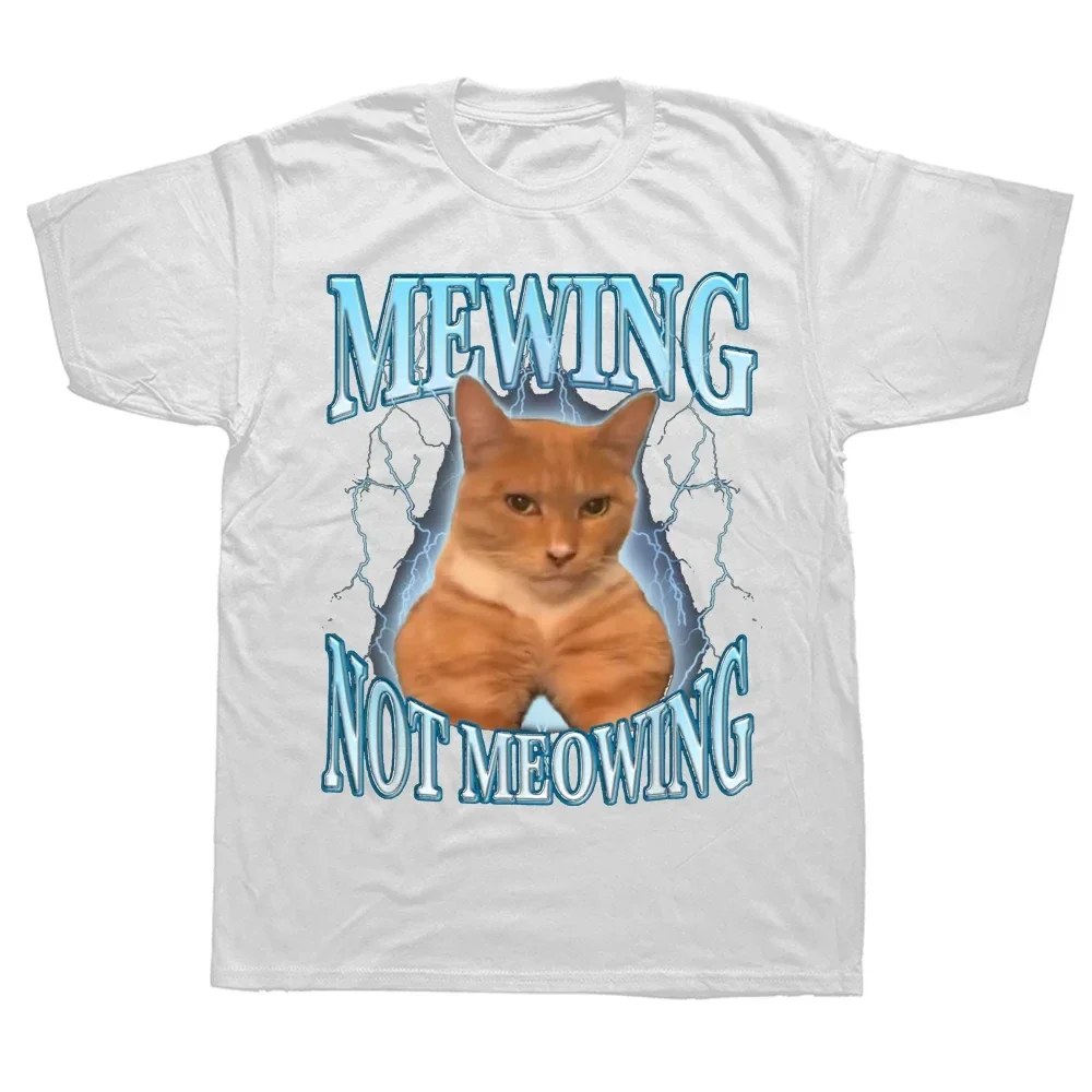 Vrouwelijke 90s Grappige Mewing Niet Miauwen Kat T-shirt Leuke Katten Grappige Grafische T-shirts Zachte O-hals Tee Tops Vrouwen kleding