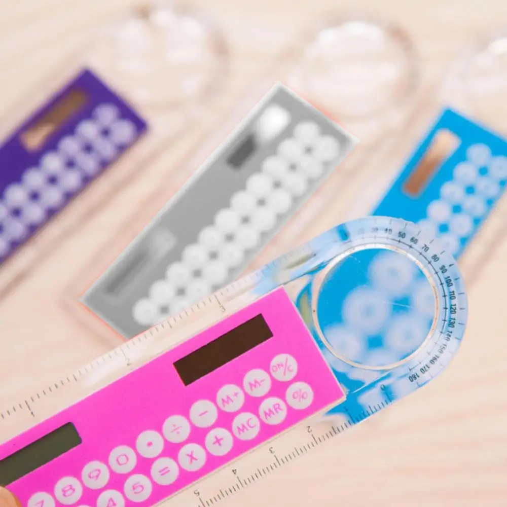 Mini calculadora de regla transparente Solar multifunción, práctica y Universal, con lupa, útiles escolares para estudiantes para oficina