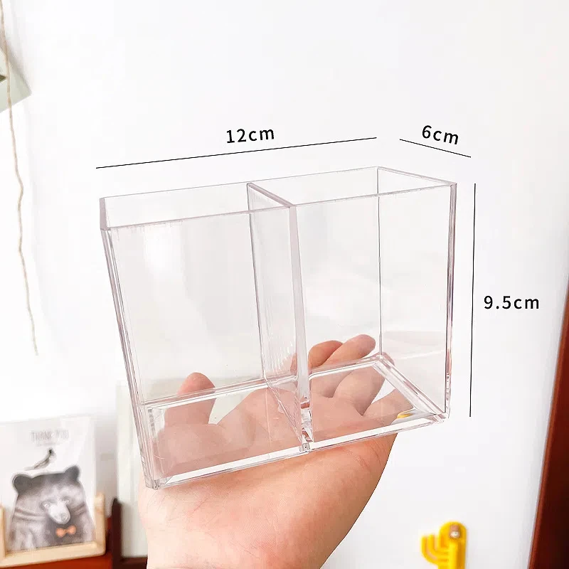 1/2/3Pcs Transparent 3 Grids Pen Holder Box Make Up Brush Bucket Cosmetic Organizer Student Desk Pen Container Storage Box