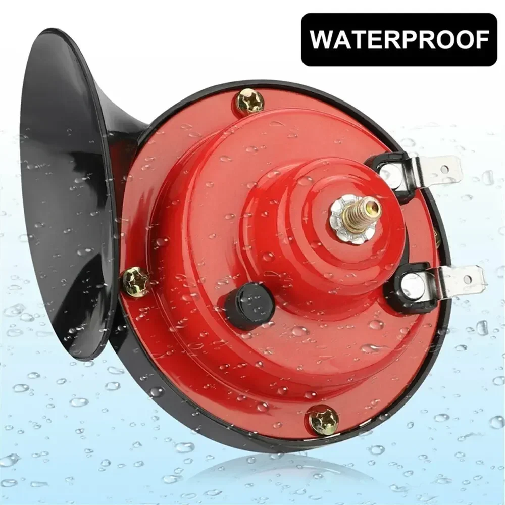 Universelle wasserdichte Zughupe, geeignet für LKWs, Boote, Autos, Motorräder, Fahrräder, Superschneckenhupe, Rot, Schwarz, 12 V