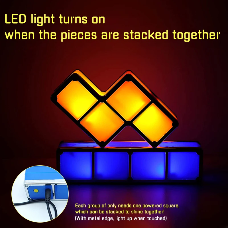 Luz nocturna apilable DIY rompecabezas novedad LED 7 colores 3D Tangram luz hogar dormitorio lámpara de escritorio niños adolescentes regalo de cumpleaños Ideal