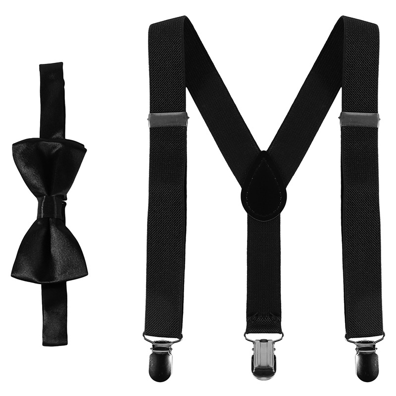 Effen kleur kinderen riem strikje set baby jongens meisjes bretels clip-on Y-back bretels vlinderdas elastische kinderen verstelbaar