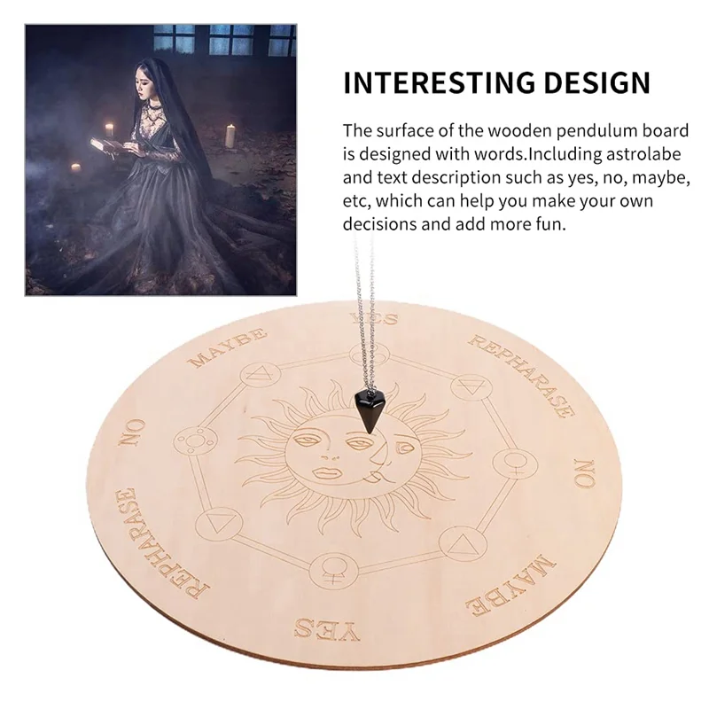 Papan Pendulum FX-Star untuk Ramalan Dowsing, Papan Pesan Metafisik dari Kayu dengan Kalung, Mudah Dipasang
