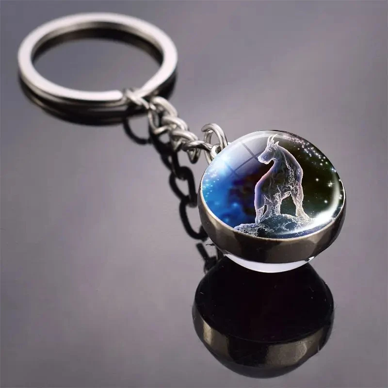 12 Constellation Key CHAIN Luminous สองด้านลูกบอลแก้วจี้ 12 Zodiac Key CHAIN แฟชั่นของขวัญวันเกิดสําหรับผู้ชายและผู้หญิง