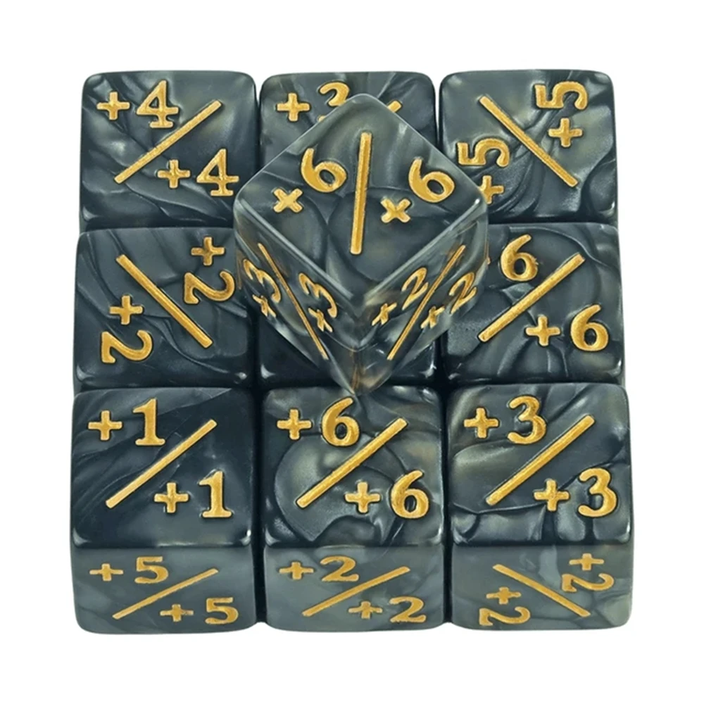 Conjunto de dados de seis lados, contadores d6 + 1/ + 1 e -1/-1 conjunto para ensino de matemática, brinquedos aritméticos infantis, acessórios de jogo de cartas com 10 peças