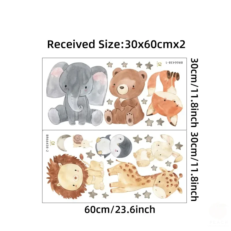 2pc dos desenhos animados bonito áfrica animais adesivos de parede elefante girafa urso raposa decoração para casa