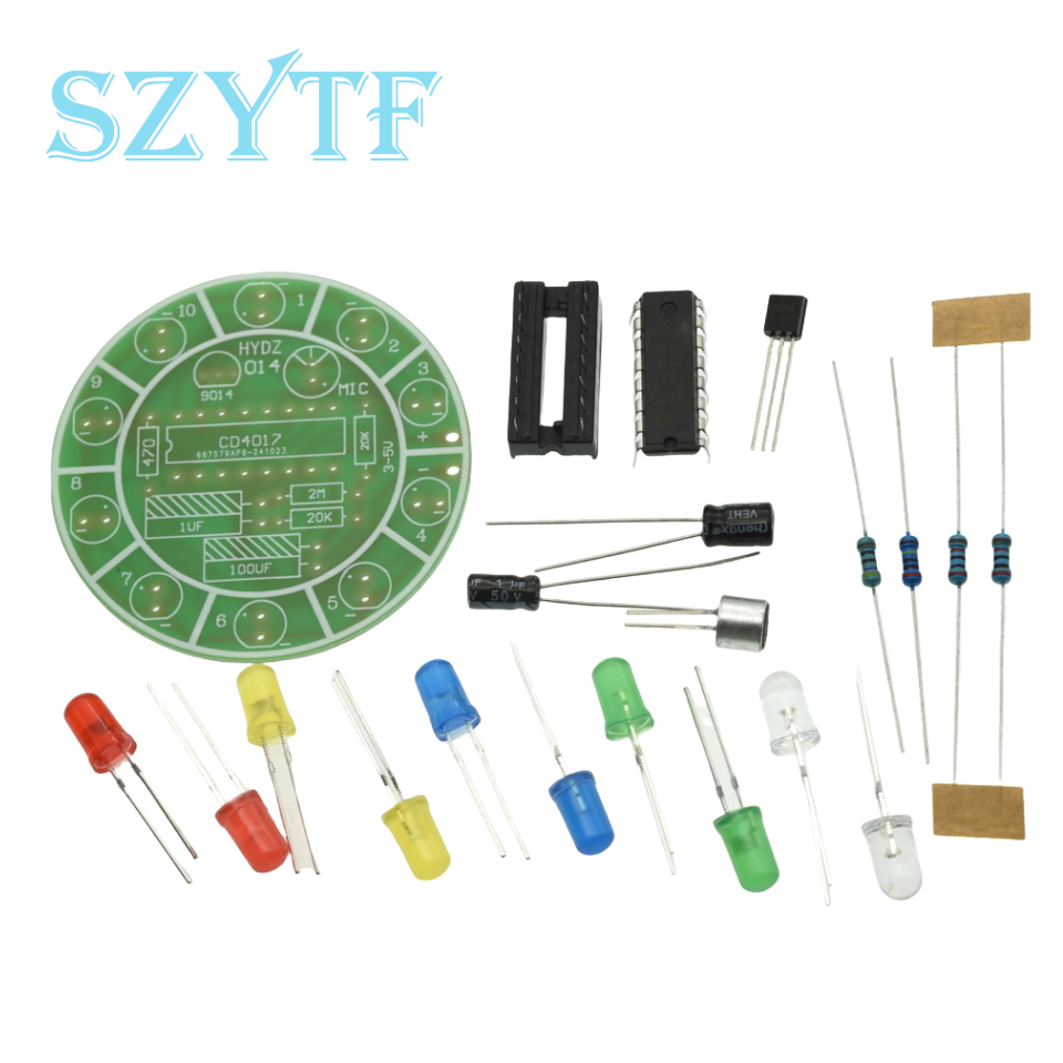 CD4017 Kit de luz LED giratoria con Control de voz colorido, Kit de fabricación electrónica DIY, piezas de repuesto, laboratorio para estudiantes