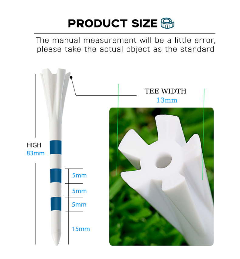 20 pezzi Tee da golf Stand scala di stampa infrangibile riduce l'attrito Tee da golf Spin laterale in plastica 5 punte Tee Forniture da golf