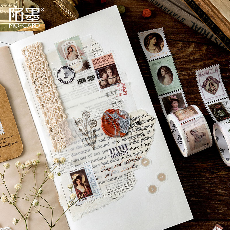 빈티지 우체국 시리즈 Washi 테이프 레트로 우표 커피 장식 접착 테이프 DIY Scrapbooking 스티커 라벨