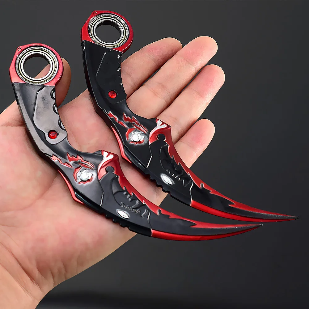 16 ซม.มังกร Karambit Rotatable Alloy CRAFT รุ่น Dark Moon Double Thorns Claw มีด Golden Dragon อาวุธการฝึกอบรมมีดของเล่นเด็ก