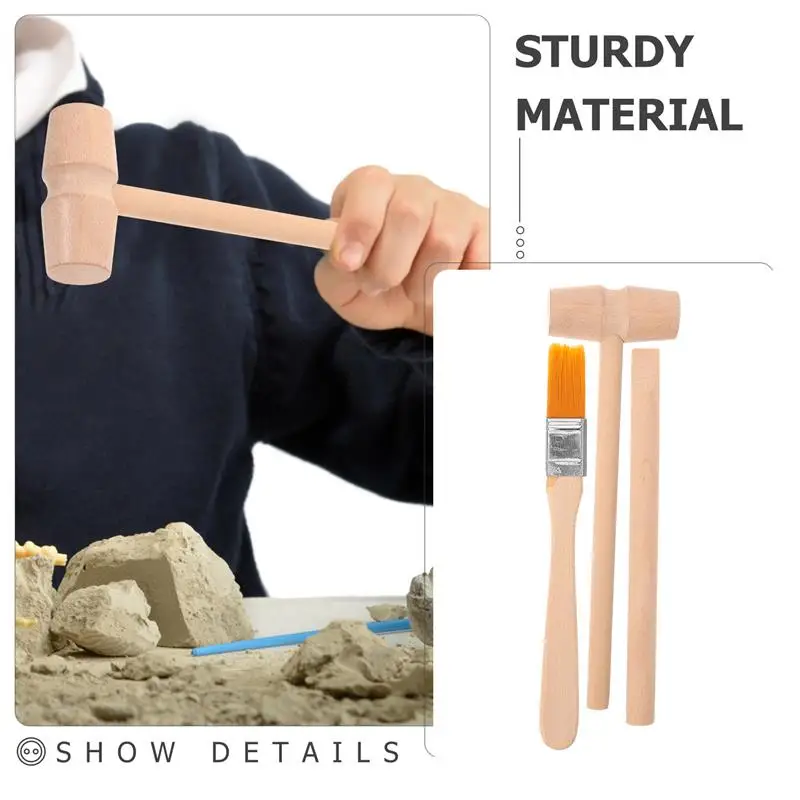 3 ชุดเด็กขุดเครื่องมือค้อนไม้แปรง Chisel เด็กวัยหัดเดิน Woody ของเล่นโบราณคดีชุดขุดแกล้งทําเป็นเล่นการศึกษา