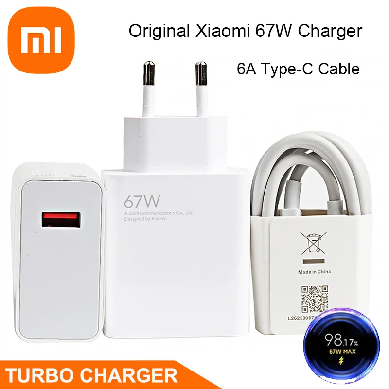 Оригинальное зарядное устройство для Xiaomi 67 Вт EU, адаптер питания для быстрой зарядки 6A, кабель Type-C для Xiaomi 12 11 POCO X5 X4 Pro Redmi Note 9 10 11 Pro